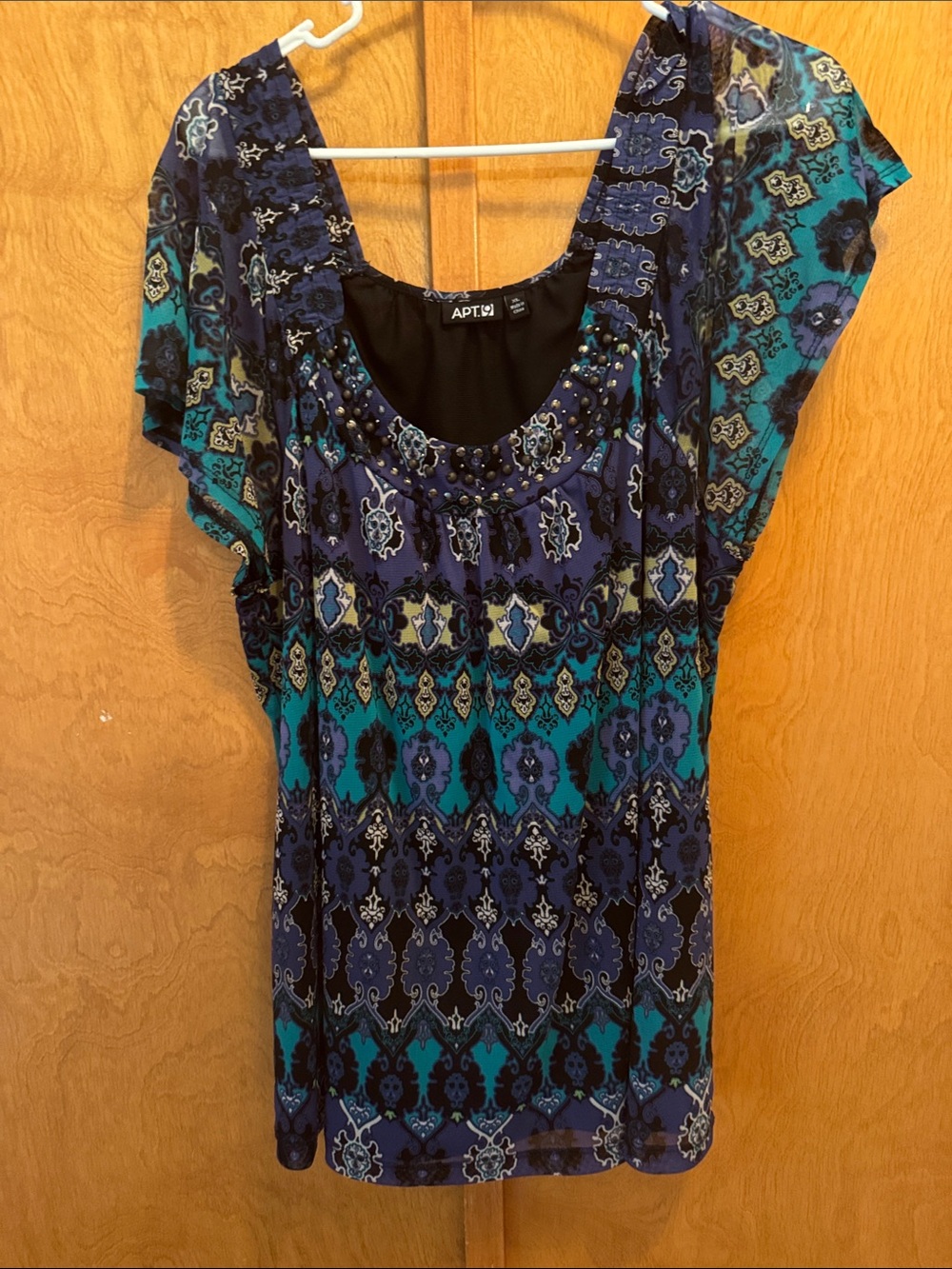 APT. 9 Teal & Purple Printed Women's Top